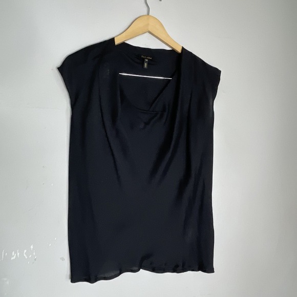Escada Black Silk Cowl Neck Cap Sleeve Top Blouse Size 38